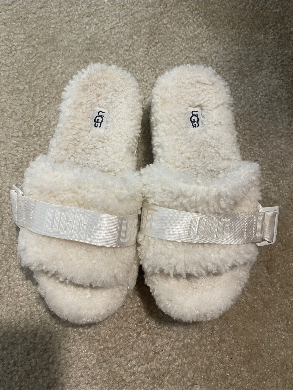 UGG Ivory Fluff Comfort Slide Sandals